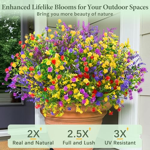 Yastouay Artificial Flowers for Outdoors UV Resistant, 27 Bundles Realistic Outdoor Artificial Plants & Flowers, Fake Outdoor Flowers Plants for Front Porch Window Box Garden Decoration - color: Multi Color, size: 27 Bundles