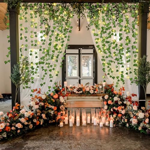 RECUTMS Ivy Fake Vines for Room Decor 12 Pack 86 FT Artificial Plant with 100 LED String Light Bedroom Aesthetic Hanging Greenery Garlands Backdrop Leaves for Wall Wedding Party Home Garden Decor - color: Green-12 Light