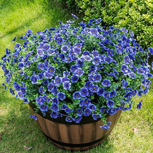 Lnoicy 20 Bundles Artificial Fake Flowers for Outdoor Faux Eucalyptus Flowers for Home Decoration,Fake Plants UV Resistant for Porch/Garden（Blue） - color: Blue