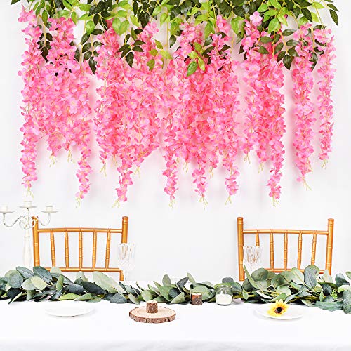 DearHouse 6 Pack Artificial Fake Wisteria Vine Ratta Hanging Garland Silk Flowers String Party Home Wedding Decor, 3.75 Feet/Piece,Pink - color: Pink