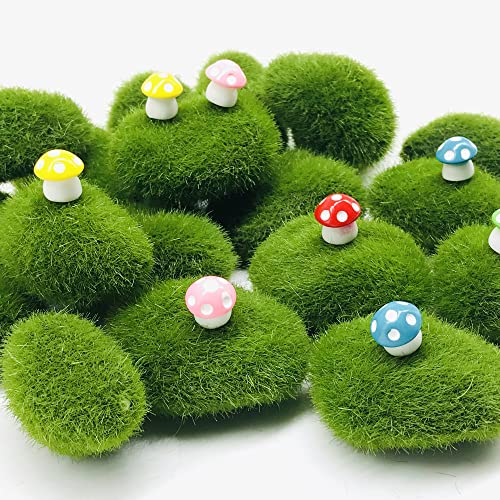 Woohome 50 PCS Artificial Moss Rocks Decorative Set, Fake Moss Rocks, DIY Mushroom and Simulation Ladybug, Fake Moss Decor for Floral Arrangements, Fairy Gardens and Crafting - color: 50pcs