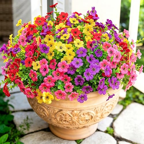 Artificial Flowers 12 Bundles, Faux Daisy and Eucalyptus Greenery Stems for Outdoor Indoor Decor - Fake Plants for Home, Garden, Patio, Porch Decoration - color: Mix
