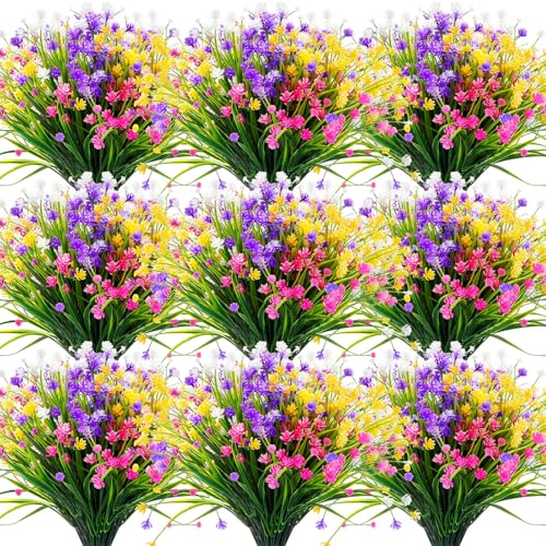 Hoteam 40 Bundles Outdoor Artificial Flowers Plants UV Resistant Outside Fake Flowers Plastic Plants Outdoor Spring Summer Seasons Decoration Shrubs Garden Porch (Colorful) - color: Colorful