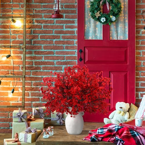 Lyrow 24 Pcs Red Babys Breath Artificial Flowers Decoration Fake Picks Stems Floral Arrangement Bushes Bulk for Home Indoor Table Decor(Red)