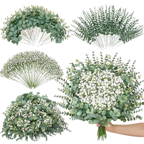 Serwalin 200 Pcs Mixed Artificial Eucalyptus Stems，Babys Breath Artificial Flowers Bulk with Artificial Fake Greenery Stems for Wedding DIY Bouquets Floral Arrangement Home Decor - size: 200pcs