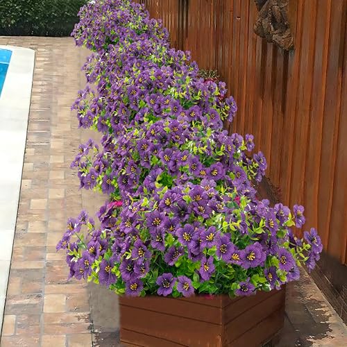 Artificial Flowers for Outdoor Indoor Garden Home Decoration, Faux Flower Daisy with Eucalyptus Leaves Fake Plants Greenery Boxwood Porch Patio, 12 Bundles - color: Purple