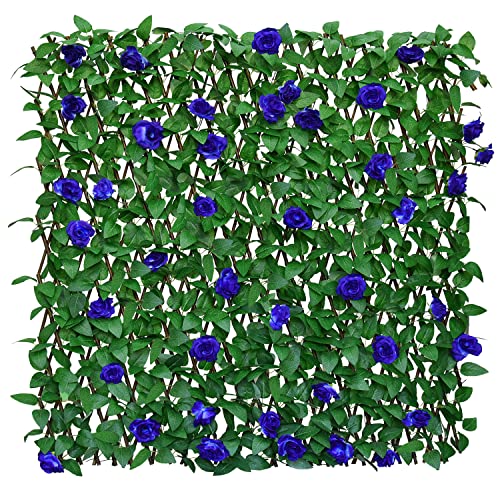 Sumery Expandable Fence Privacy Screen for Balcony Patio Outdoor,Decorative Faux Ivy Fencing Panel,Artificial Hedges (Single Sided Leaves) (1, Blue Flowers) - color: Blue Flowers
