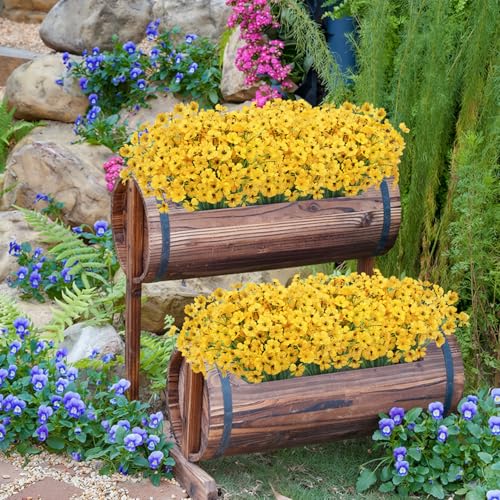 Bassion 24 Bundles Artificial Flowers for Outdoors Decoration, UV Resistant Yellow Silk Fake Faux Flowers Artificial Plants for Outside Window Box Porch Garden Home Decor - color: Yellow