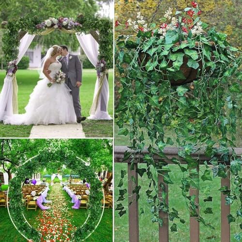Artificial Ivy Garland 70 Ft (10 Pack) with Clips & Green Flowers – Faux Greenery Hanging Vines for Wall, Room, Garden & Wedding Decoration