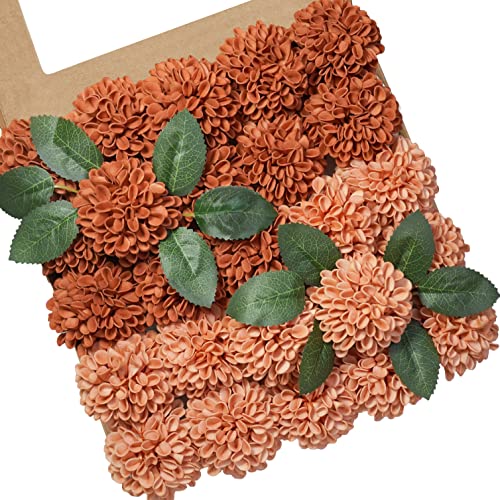 Artificial Flowers, 25pcs Rose for DIY Wedding Bouquets Centerpieces Arrangements, Terracotta Dahlia Flowers with Stem Bridal Shower Party Home Decorations - color: Terracotta Dahlia, size: 25pcs