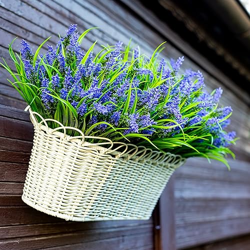 AXYLEX Artificial Flowers for Outdoors Decorations - 20 Bundles Fake Lavender Monkey Grass UV Resistant Plastic Faux Plants for Home (20, Purple) - color: Purple