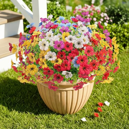 ATTGREAT Artificial Flowers Outdoors Faux Plants UV Resistant Fake Flowers Daisy Plastic Greenery Plnats Outside for Garden Planter Patio Porch Spring Summer Home Home Decor, 24 Bundles (Multicolor) - color: Multi Color, size: 24PCS