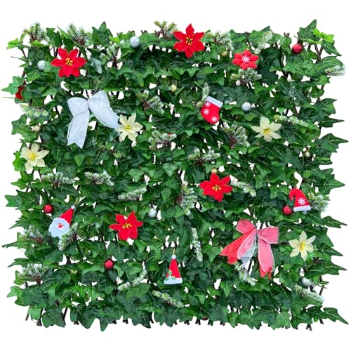 Sumery Expandable Fence Privacy Screen for Balcony Patio Outdoor,Decorative Faux Ivy Fencing Panel,Artificial Hedges (Single Sided Leaves) (1, Christmas-Ivy) - color: Christmas-Ivy