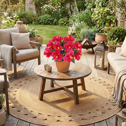 Briful Artificial Hibiscus Flowers in Pot, 14.1" Faux Tropical Flower Plant for Outdoor Porch, Potted Hot Pink Hibiscus Tabletop Decor for Living Room, Dining Table, Office, Indoor Home Décor - color: 14'' Hot Pink