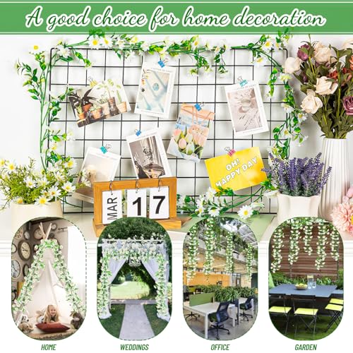 4 Pack Artificial Daisy Flowers Vine, 27.2 Ft Silky Artificial Garland with White Daisy and Vine Floral Garlands Decoration for Room Wall, Flower Themed Party, Wedding Supplies