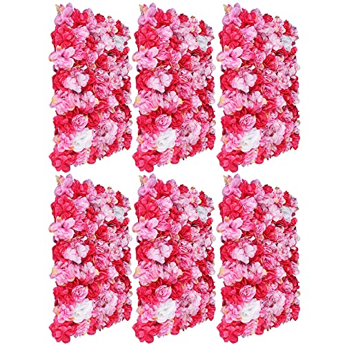 12 Pcs Artificial Flower Wall Panels Silk Dahlia Rose 3D Faux Flower Backdrop Panels Background Decorative for Wedding Celebrations Festive Party Home, 23.62 * 15.74in (Pink-6) - color: Pink-6