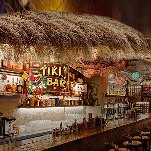 XLX TURF Artificial Thatch Grass for Tiki Bar Hawaiian Party Decorations - Fireproof Fake Hay Carpet for Country Cowboy Birthday Background - Duck Blind Grass Straw Roofing 35" x6.5' - size: 35" x 6.5'