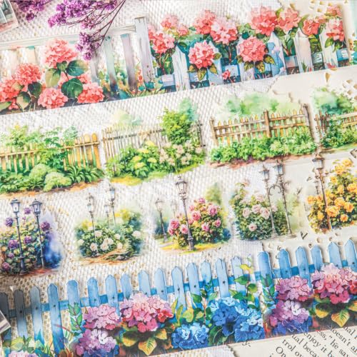 PET Tape Stickers for Journaling 6 Rolls Flower Washi Tape Stickers Decorative Tape for Crafts Scrapbooking Junk Journal Supplies, Plants Fence - color: Plants Fence
