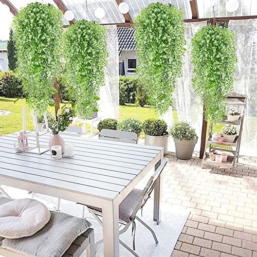 RECUTMS Faux Vines Hanging Flowers Artificial Hanging Plants 4Pcs Fake Hanging Fern Vines Greenery for Summer Spring Indoor Outdoor Garden Wedding Patio Wall Graduation Party Decoration(White) - color: White-hanging