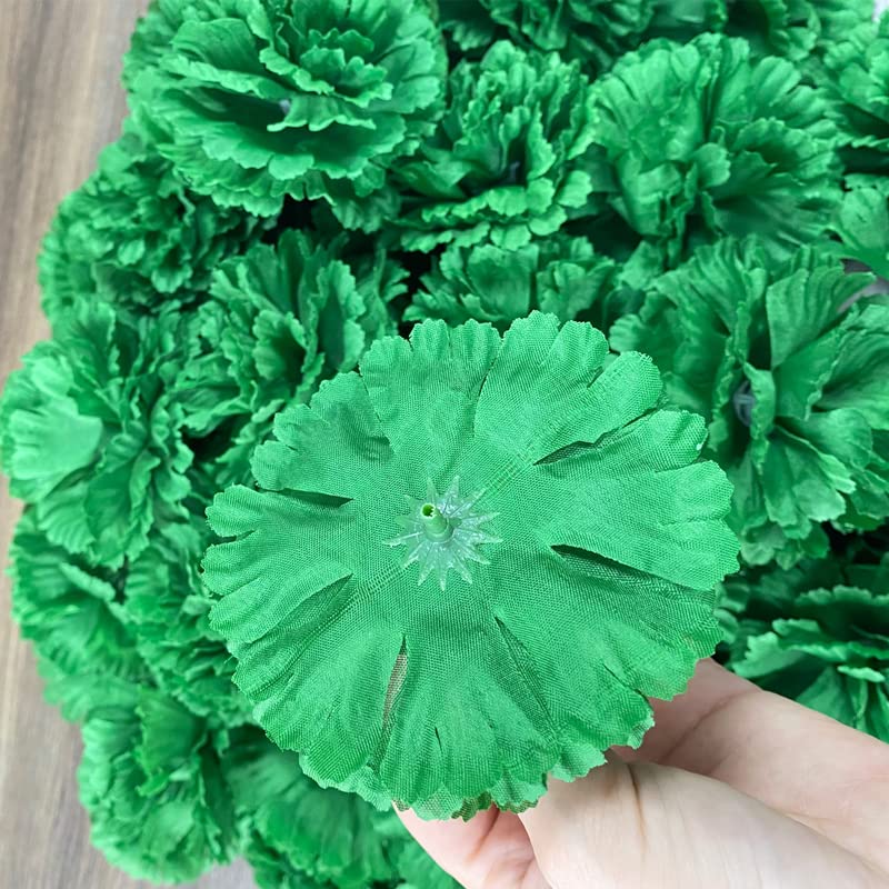 Rikyo 50 Artificial Silk Carnation Flower Head with Stems Set,Vase Fillers for Bridal Wedding Party Birthday Cake Ornaments,Handmade Wrist Corsage, 3" Petals Heads & 8" Stems (Dark Green) - color: Dark Green