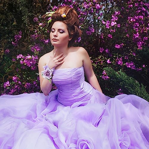 Wrist Corsage and Boutonniere Set for Bride Groom Bridesmaids Groomsmen Wedding Homecoming Flowers Prom Suit Accessories, Rose Boutonniere and Corsage Wristlet Flower - color: Big-purple