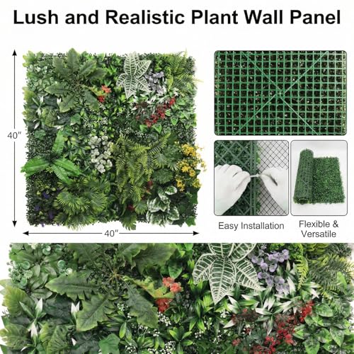 Artificial Grass Wall Panels,40"x40"2PCS Fake Flower Grass Backdrop,UV-Anti Fake Greenery Plant Boxwood Panels,Green Wall Decor for Outdoor Indoor Patio Garden Backyard balcony privacy screen - size: 40x40 2PCS