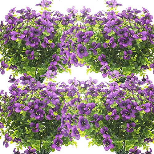 Grunyia 10 Bundles Artificial Flowers Outdoor UV Resistant Fake Flowers No Fade Faux Plants Garden Porch Window Box Decorating (Purple) - color: Purple