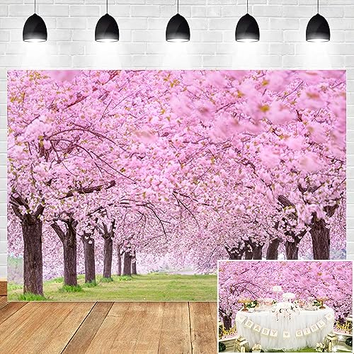 Cherry Blossom Flowers Backdrop for Photography 10x7ft Spring Scenery Cherry Blossom Wedding Bridal Shower Background Girls Women Portrait Themed Party Decor Picnic Banner Studio Props Vinyl - size: 10x7ft