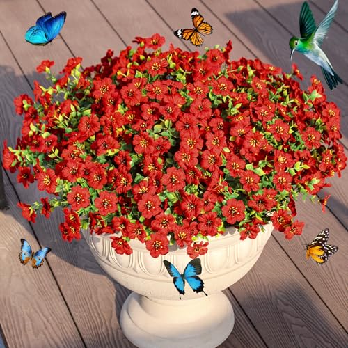 Artificial Flowers for Outdoor Decor, 16 Pack UV-Resistant Fake Red Silk Daisy Flowers, Perfect for Spring & Summer Decorating – Front Porch, Patio, Window Boxes, and Potted Plants - color: Red