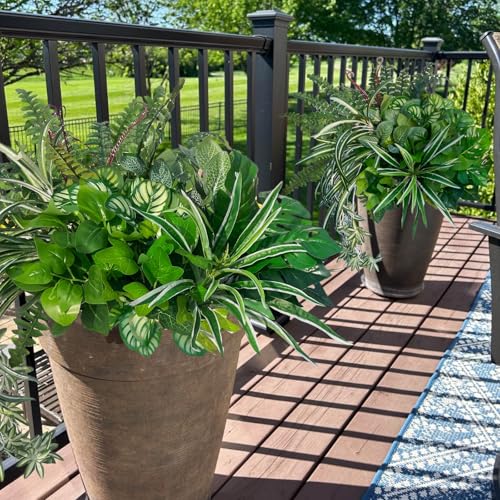 Artificial Plants Faux Greenery for Outdoor Porch Planter, UV Resistant Fake Realistic Large Shrubs Bushes Green Filler for Summer Spring Outside Front Door Patio Decoration, 8 Bundles - color: Green