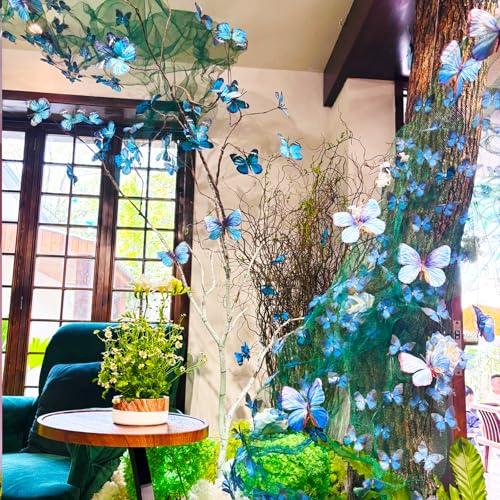 Artificial Butterfly, 3D Artificial Butterfly Clips,Silk Floral Butterflies, Suitable for Home Decoration, Flower Arrangement and Foil The Festive Atmosphere (8 Pcs) - color: Blue -8 Pcs