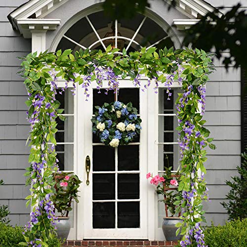 DearHouse 4Pcs 6.6Ft/Piece Artificial Flowers Silk Wisteria Garland Artificial Wisteria Vine Rattan Silk Hanging Flower for Home Garden Outdoor Ceremony Wedding Arch Floral Decor(Light Purple) - color: Light Purple