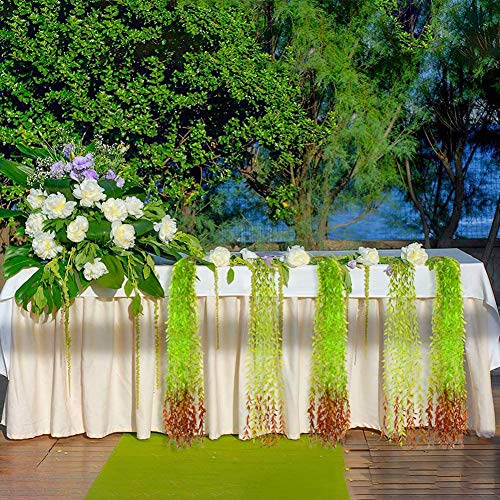 Artificial Hanging Plants, Fake Vines Plastic Ivy Greenery Christmas Decorations Garland Faux Vine Grass Flowers Leaves Outdoor Indoor Home Garden Party Wedding Bedroom Wall Decor - Green Red 10 Pack - color: Long Vines/ Green Red/ 10 Pack