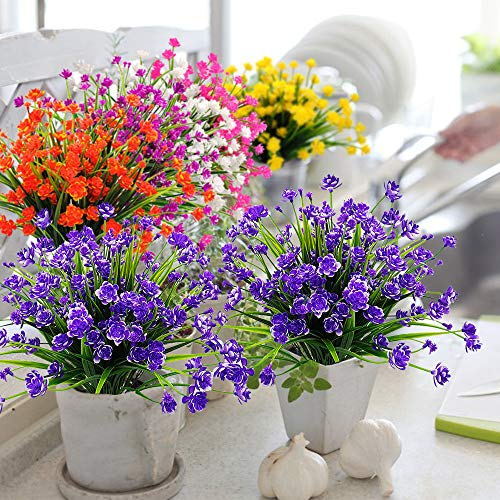 Grunyia Artificial Flowers, 20 Bundles Outdoor Fake Flowers for Decoration UV Resistant Faux Plastic Plants Garden Porch Window Box Décor (Blue) - color: Blue