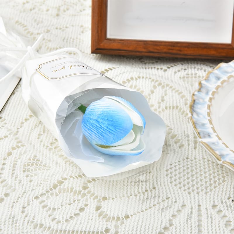 Tulip Home Decor Light Blue Flower Bouquet Fake Silk Tulips Flowers with Stems Real Touch Summer Decoration Artificial Flowers for Outdoors Indoor Single Flower Bouquet Dining Table Centerpiece Decor - color: Light Blue