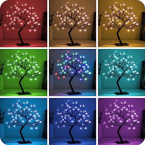 BDUSXYZ Set of 2 Lighted Cherry Blossom Tree - 48 LED 16 Color-Changing 4 Modes Plug in Artificial Bonsai Tree as Night Lights for Halloween Thanksgiving Christmas Wedding Party - size: 48L-2Pcs