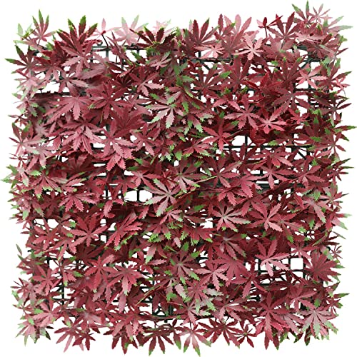 E&K 20" x 20" Artificial Plant Fence Panel Faux Leaves Grass Wall Privacy Screen Panel Decorative for Indoor Outdoor (Maple-Red, 6 Pcs) - color: Maple - Red