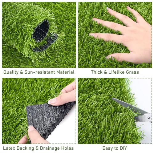 TURSTIN 30 Pieces Artificial Grass Mat 12 x 12 Inch Fake Grass Square Mat Synthetic Turf Patch Tiles with Drainage Holes Realistic Grass Rug for DIY Crafts Patio Indoor Outdoor Decor, Grass Green