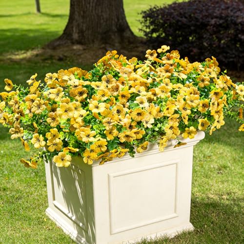 12 Bundles Artificial Flowers for Outdoor UV Resistant and Realistic, Faux Daisy Fake Flowers with Eucalyptus Leaves for Porch, Patio, Planter, Window Box, Home, Garden Decor - color: Yellow