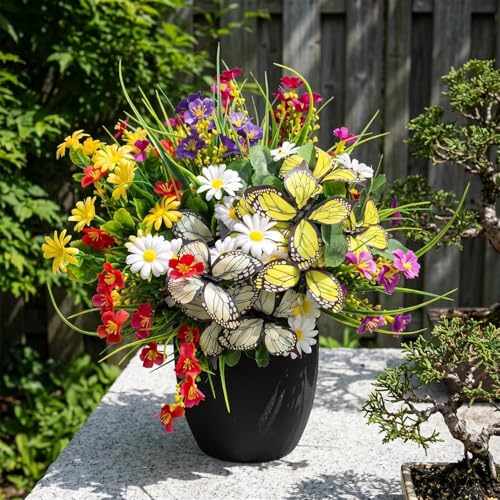 Artificial Flowers for Outdoor, 12 Bundles Mix UV Resistant Fake Flowers | No watering needed,Fade resistant,Bendable & flexible,Easy DIY freely,Maintain beauty long-term,Brighten up any space - color: 12pcs-mix