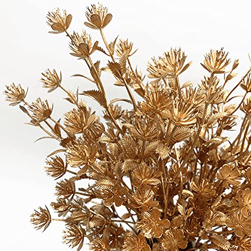 Christmas Artificial Flowers, Golden Baby Breath Gypsophila Plastic Plant Fake Plants for Wedding Bridal Bouquet Party Indoor DIY Home Office Table Centerpieces Arrangements Decoration - Gold 3 Pack - color: Gold Gypsophila - 3pcs