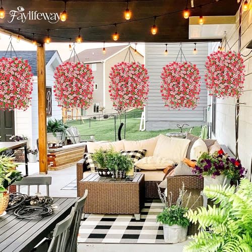 Artificial Hanging Flowers for Outdoors Spring Summer Decoration, 8PCS UV Resistant Silk Fake Hanging Plants for Patio Porch Front Yard Window Garden Indoor Decor(Hot Pink&Light Pink,8PCS) - color: Red&pink, size: 8PCS