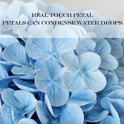 JINWOE Light Blue Flowers Real Touch Artificial Hydrangeas, 3Pcs 21" Large Royal Latex Silk Flowers,Long Stems Fake Flower Bouquet for Centerpieces Table Home Party - color: Blue, size: 3pcs