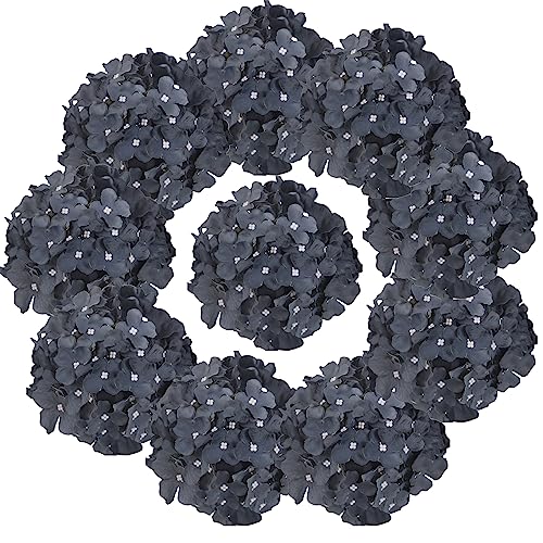 10PCS Artificial Hydrangea Flowers, Fake Hydrangea Silk Flowers Heads with Stems for Wedding Home Party Shop Baby Shower Decoration-Bluish Grey - color: New-bluish Grey
