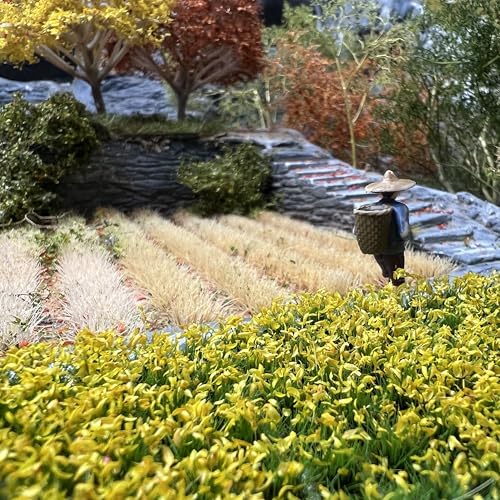 120 Pcs 8-Color Miniature Tea Garden Grass Tufts - Static Artificial Grass Plants for Diorama, Model Railway, Train Scene Decoration,Ages 14+ (0.8cm) (Autumn Yellow) - color: Autumn Yellow