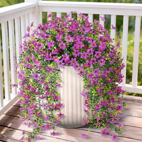 ZFProcess Artificial Hanging Flowers for Outdoors, 2 Pcs Fake Hanging Plant Spring Summer Decor, UV Resistant No Fade Realistic Faux Flower for Front Door Porch Planter Patio Garden Yard(Purple) - color: Purple