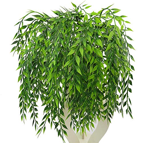 CATTREE Artificial Weeping Willow, Plastic Plants Greenery Leaves Fake Hanging Vine Faux Ivy Garland UV Resistant for Indoor Outdoor Garden Baskets Wedding Party Table Decor Decoration 4 Pack - color: Weeping Willow-4 Pcs