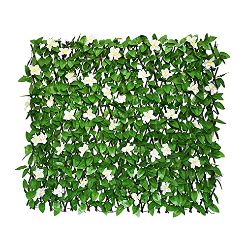 Sumery Expandable Fence Privacy Screen for Balcony Patio Outdoor,Decorative Faux Ivy Fencing Panel,Artificial Hedges (Single Sided Leaves) (1, White Flowers) - color: White Flowers