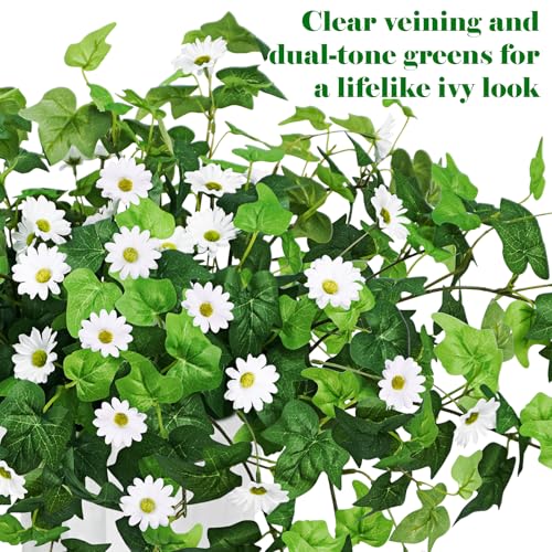 Krissing 3 Pcs Artificial Flowers for Outdoors UV Resistant, Fake Greenery Plants with Daisy Flowers for Outside Planters Porch Window Box Home Decor (White) - color: White, size: 3