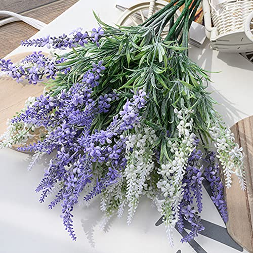 hanlongyu Lavender Flowers Wedding Decorations Bouquet Pack of 4, Artificial Lavender Fake Flower Plants Fall Outdoor Decor, Faux Flowers for Wedding